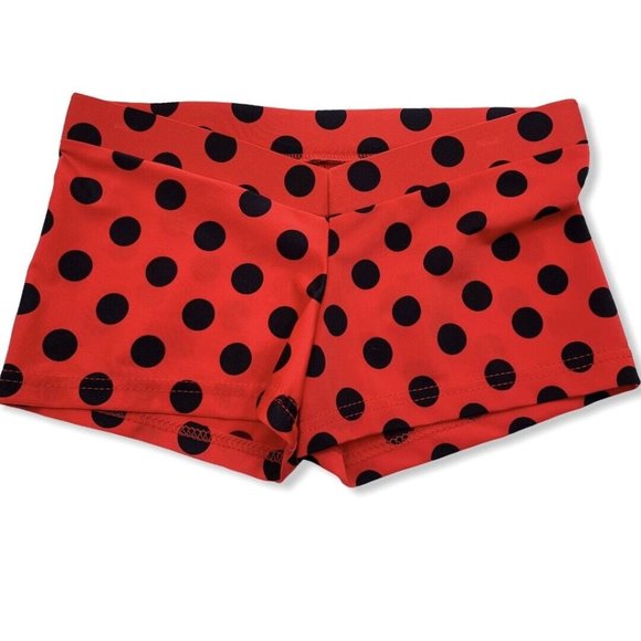 J. B. Bloomers Pants - Womens Cheer Dance Boy Cut Hot Pants Black Red Polka Dots Low Rise Small New